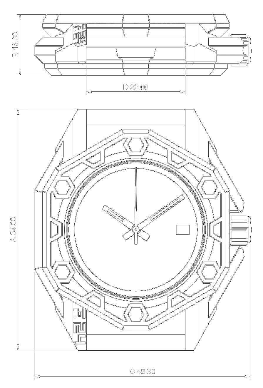 Technical drawing of the fUSIO24 HexaCore with marked dimensions A, B, C and D